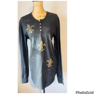 Joli Gold Fleur-de-Lis Waffle Knit Thermal